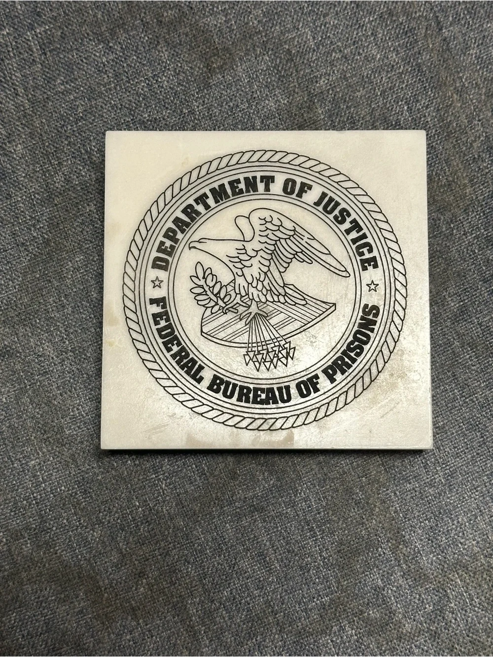 Federal Bureau of Prisons Marble Coaster - White